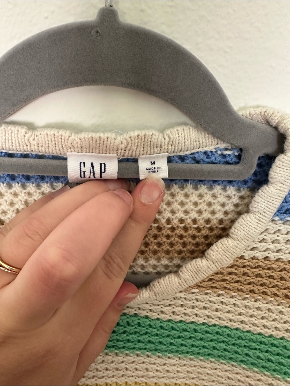 GAP Cream Multicolor Striped Crochet Crewneck Sweater - Picture 4 of 6